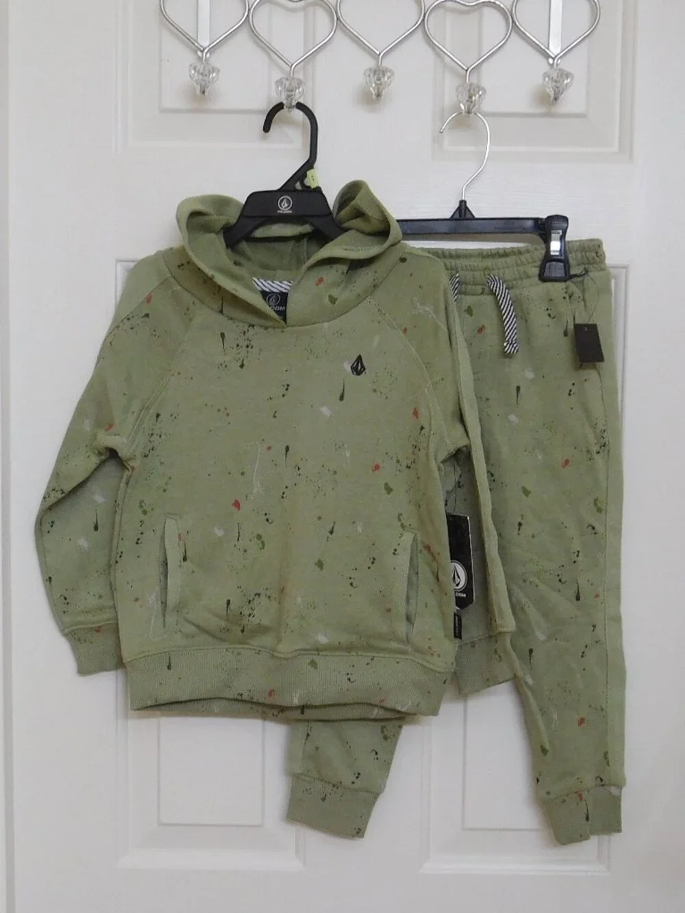 2pc Volcom Olive Paint Splatter Hooded Sweatshirt & Joggers Set sz 4t